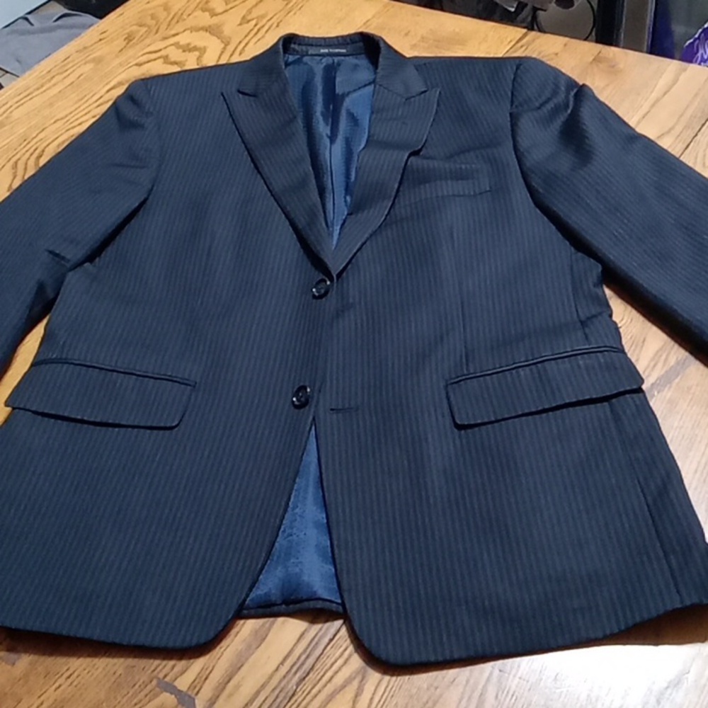 ALFANI Mens BLACK Jacket Suit Stripped Preowned Used Business Wedding Office